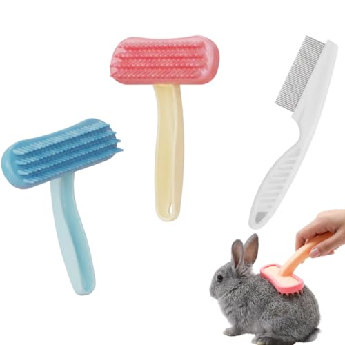 3 Stück Kaninchen Bürste Set, Silikon Kleintierpflegebürsten, Silikonkamm für Kätzchen, Welpen, Kaninchen, Meerschweinchen, Sanfte Fellpflege, Bad- und Massagekamm für Reisen und Alltag