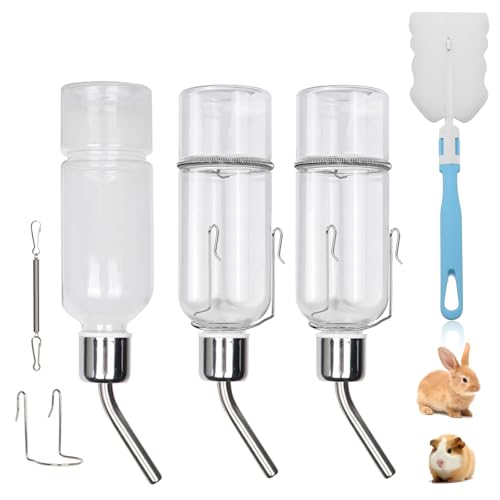 3 Stück Trinkflasche Kaninchen mit Halterung, 350ml Trinkflasche Hasen Hasentränke Kaninchentränke Hängende Haustiere Wasserspender für Meerschweinchen Hamster Chinchillas