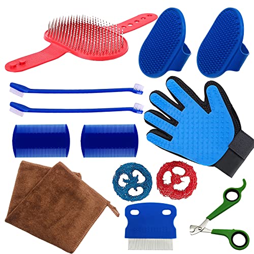 Allazone 13 Stück Kaninchen Pflege Set, Pflegeset für Kleintiere, Nagelknipser und Trimmer Haustier, Kleintier Massagebürste Doppelseitiger Kamm und Zahnbürste für Hase Hamster (Stil 1)