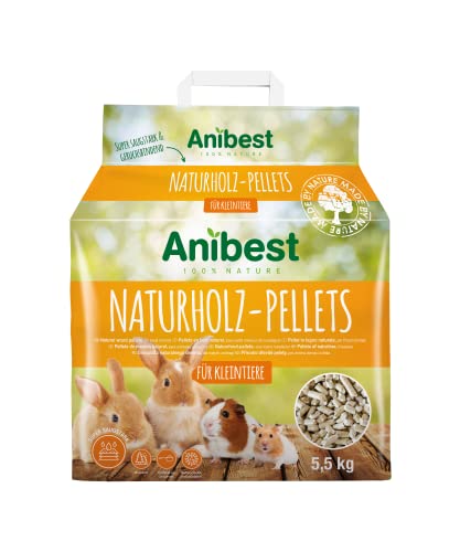 Anibest Kleintierpellets, 100% natürliche Einstreu für Kaninchen, Hamster, Meerschweinchen und Co, saugfähige & geruchsbindende Holzpellets, leicht dosierbare Unterstreu, 5,5 kg/ 10 l