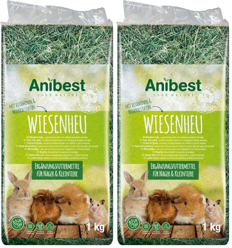 Anibest Wiesenheu, 100% natürliches Futter für Kaninchen, Hamster, Meerschweinchen sowie andere Nager und Kleintiere, Made in Germany, 1 kg (Packung mit 2)