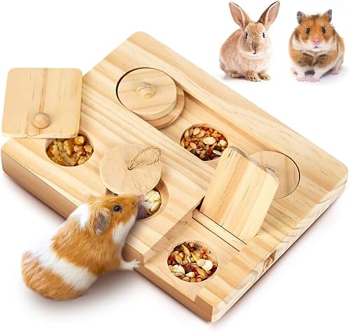 Bohrma Meerschweinchen, Kaninchen, Chinchilla, Hamster, Ratte - 6 in 1 Holz-Futtersuch-Puzzle-Spielzeug-Set für kleine Nager