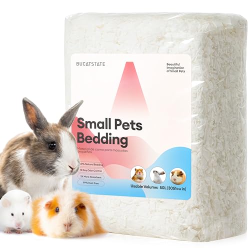BUCATSTATE Hamster Streu 50L, Papier Einstreu für Kleintiere, Besonders Saugfähige & 99,9% Staubfrei Kleintierstreu für Meerschweinchen, Kaninchen, Haustiere, Mäuse, Rennmäuse, Nager (Weiß)