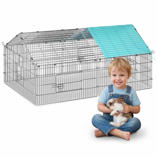 CADOCA® Freilaufgehege 180x75x75cm Sonnenschutz Auslauf Garten Kaninchenstall Hasenstall Kleintierauslauf Dachstoff Grün