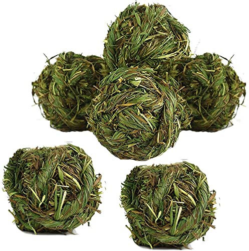 CAMITER 6 Stück Grasball, Kaninchen-Kauball, 8cm Haustierbälle Timothy Gras Mahlkauspielzeug, Kaninchen Zubehör für Meerschweinchen Hase Chinchilla Hamster Rennmäuse