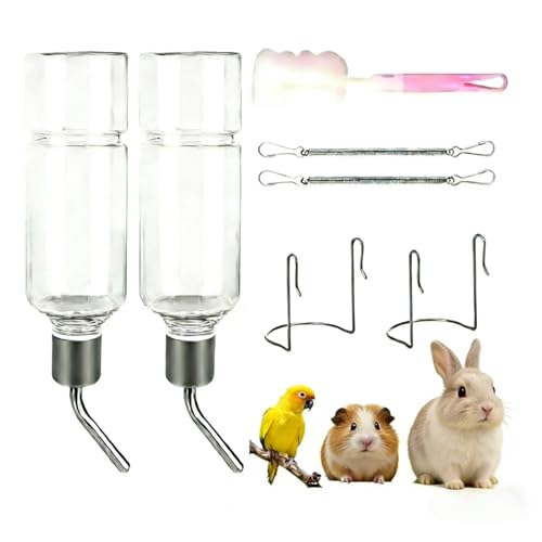 ErgoBuild 2 Stück Keine Tropf Trinkflasche Kaninchen 350ml, Meerschweinchen Trinkflasche Hasen Hasentränke, Nagertränke, Meerschweinchen Tränke, Zwergkaninchen Zubehör, Transparent, Kunststoff