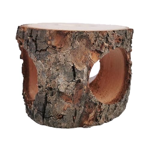 FOMIYES Hamster Tunnel aus Naturholz - 3 Löcher Baumstamm Versteck für Meerschweinchen, Nagerspielzeug aus Apfelholz für Zwerghamster, Mäuse & Rennmäuse, Terrarium Deko