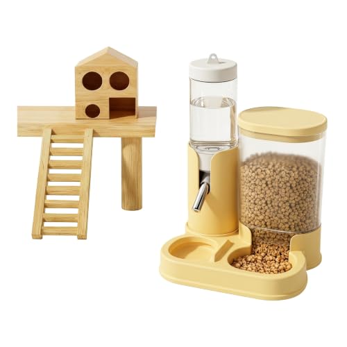 Gelbe Hamster-Trinkflasche & Automatischer Futterautomat 2-in-1