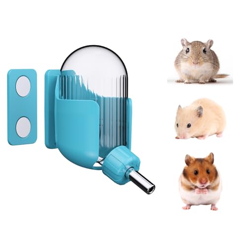 Hamster Trinkflasche mit Magnetbefestigung, 100ml Wasserspender für Syrische Hamster, Zwerghamster, Mäuse, Ratten, Degus (Blau, Magnetisch)