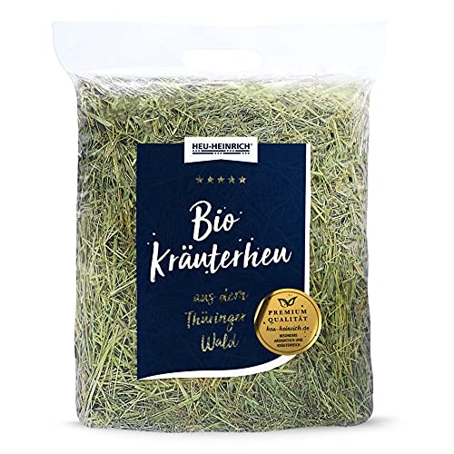 Heu-Heinrich® 750g Premium Bio-Kräuterheu - Bergwiesenheu aus dem Naturpark Thüringer Wald - Streu für Nager - Kaninchen Futter, Meerschweinchen Futter, Bio-Heu beliebt zum Kochen mit Heu