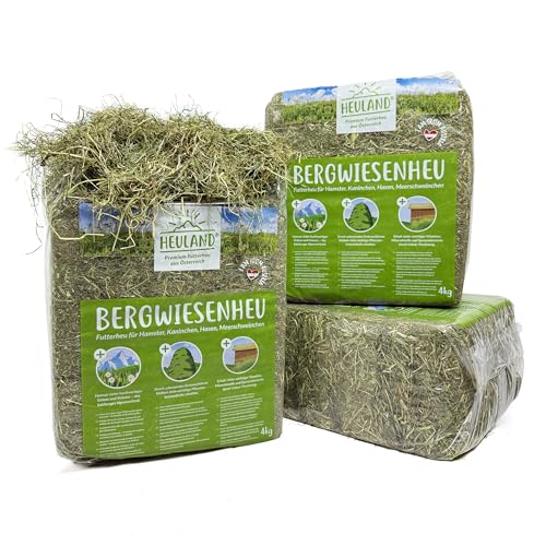 HEULAND® Premium Heu (1 x 4 Kg) Frisches Bergwiesenheu für Kleintiere Kaninchen Kräuter Hamster Streu Meerschweinchen Futter für Nager Chinchilla Zwergkaninchen Hasen Zwerghamster (4 Kilo)
