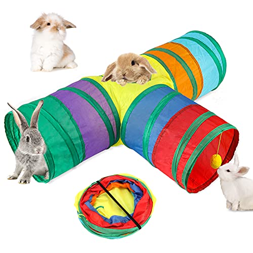 HYLYUN 3-Wege Kaninchen Tunnel mit Guckloch Kleintiertunnel Spielzeug