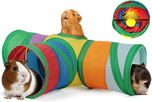 HYLYUN 3-Wege Meerschweinchen Tunnel mit Guckloch Kleintiertunnel Spielzeug