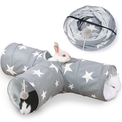 JanYoo 3-Wege Kaninchen Tunnel Meerschweinchen Spieltunnel mit Spielball