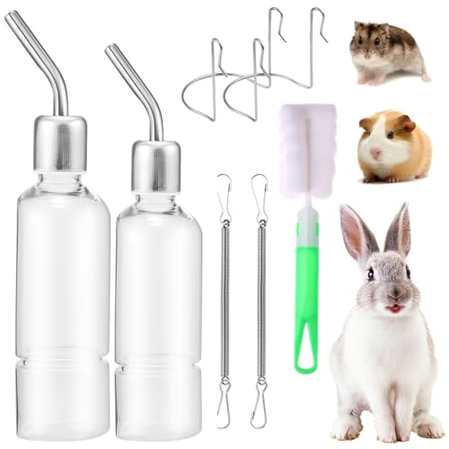 Kaninchen Tränke Trinkflasche tropffrei – Kaninchentränke, Nagertränke & Kleintiertränke mit Halterung | hängender Wasserspender mit Nippelflasche, Winterfest (350ml + 180ml)