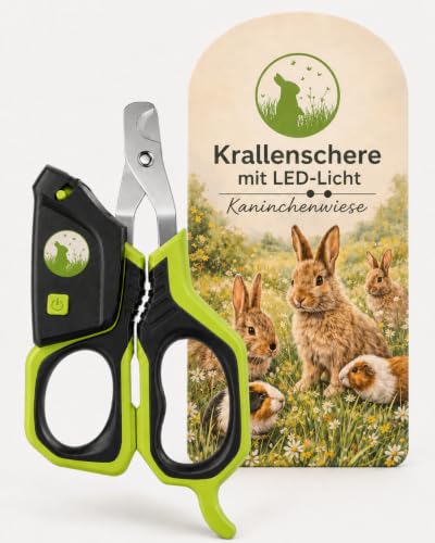 Kaninchenwiese Krallenschere für Kaninchen & Meerschweinchen – Nagelschere aus Edelstahl mit Licht