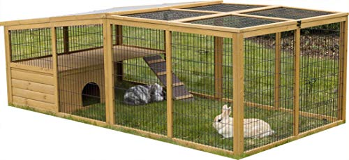 Kerbl Freigehege mit Ausbruchsperre (Gitterabstand 2,5 cm, überdachter Auslauf, mit Kunststoffdach, inkl. Kleintierhaus + Aussichtsplattform) 81708