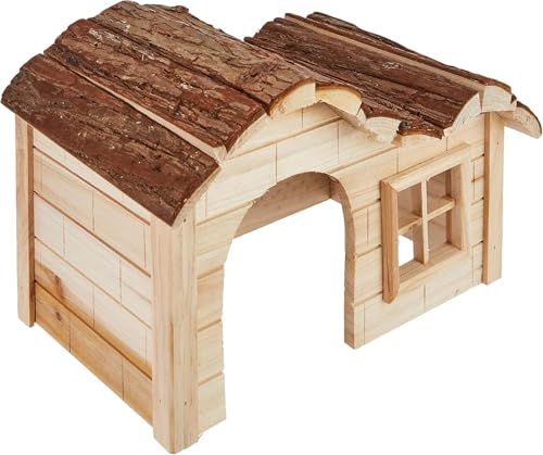 Kerbl Pet Häuschen Welle Nature, Kleintierhaus, Nagerhaus, Natur, 30x20x20cm, Holz, Hasen, Kaninchen, Meerschweinchen, Hamster, zum Annagen, vormontiert