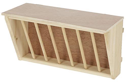 Kerbl Pet Heuraufe mit Sitzbrett, 37x17x20cm, für Kleintiere, Kaninchen, Hasen, Hamster, naturbelassen, mit Metallbefestigungshaken