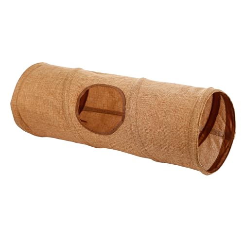 Kerbl Pet Nagertunnel, Spieltunnel, Nagerspielzeug, braun, 50cm, Ø18cm, Leinen, Nager, platzsparend, 3 Eingänge