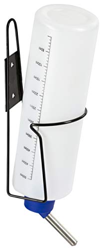 Kerbl Pet Trinkflasche mit Halter aus Metall, Nagerflasche, 500ml, weiß transparent, Füllskala, Doppelkugeltechnik