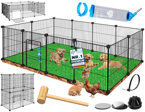 KESSER® Freigehege Gittergehege für Kaninchen aus Metallgitter XXL Kleintiergehege Meerschweinchen Gehege Freilauf, Kleintierkäfig Laufgitter Hasenstall für Innen/draußen, inkl. Komplettset & Flasche