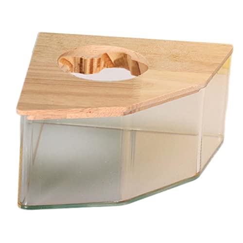 Milageto Hamster Sandbad Ecke, Hamster Toilette Klein, Transparenter 2-in-1 Bad & Toilettenschale aus Acryl+Holz für Kleintiere, Haustier Badewanne Badezimmer für Chinchilla, Goldene Bären, Gerbil