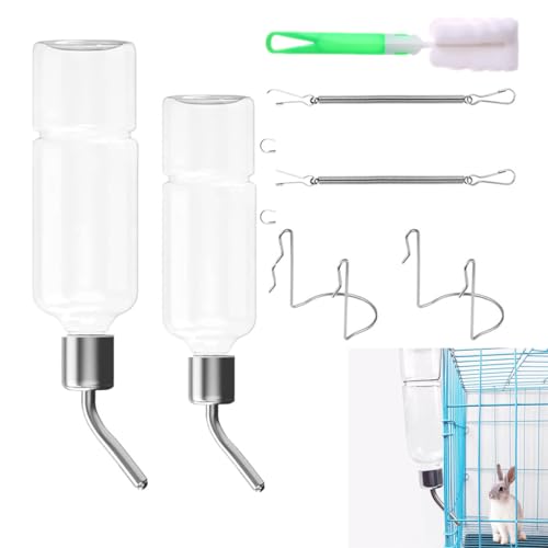 Nagertränke Auslaufsicher – Trinkflasche Meerschweinchen & Kaninchen -Kaninchen-Wasserflasche, Kaninchen-Trinkflaschen-Hasentränke & Hasen Trinkflasche für Käfig(2er Set 350ml + 180ml)
