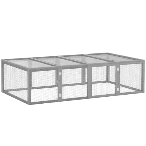 PawHut Hasenstall Winterfest mit Dach für Kaninchen 181x100x48 cm Grau