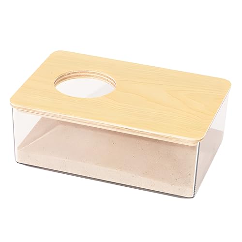 PLUSHCEWT Hamster Sandbad,Hamster Sandbad Container,Transparentes Hamster Sandbad mit Holzdeckel,Hamster-Badewanne Box,für Syrischen Hamster Meerschweinchen Ratte Mäuse (Rechteck)