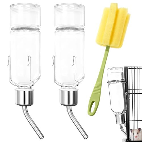 SHIQUAN 2 Pcs Hängende Trinkflasche Kaninchen 350ml, Inklusive Bürste