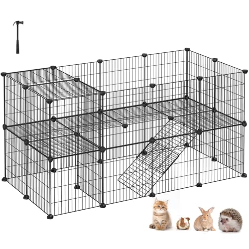SONGMICS Haustierkäfig 2-stöckig, DIY Kleintiergehege, 143 x 73 x 71 cm