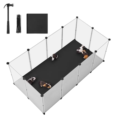 SONGMICS Kleintiergehege mit Bodenplatten, Laufstall, 145 x 73 x 57 cm