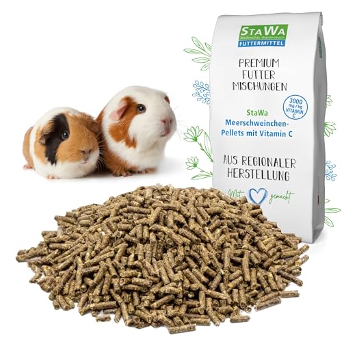 StaWa Meerschweinchenfutter Pellets mit 3.000 mg Vitamin C 25 kg – GVO-freies Pelletfutter für Meerschweinchen, 6 mm Pellets, mit, Apfeltrester & Luzerne, 5 kg