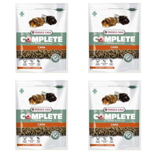 Versele Laga Versele-Laga Complete Cavia All-in-one- Nutrition | 4er Pack | 4 x 500 g | Pellets für Meerschweinchen | Enthält Timothy-Heu | Angereichert mit Holunderbeeren und Kräutern